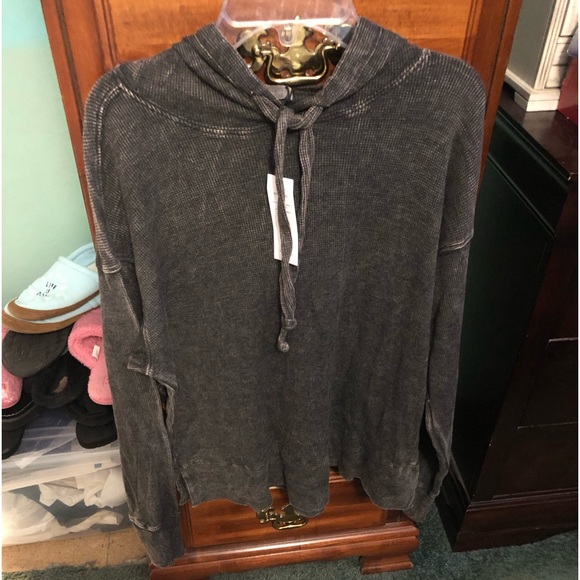 NWT Michael Stars Black Kylo Side Slit Hoodie w/Tie Strings - Picture 1 of 9